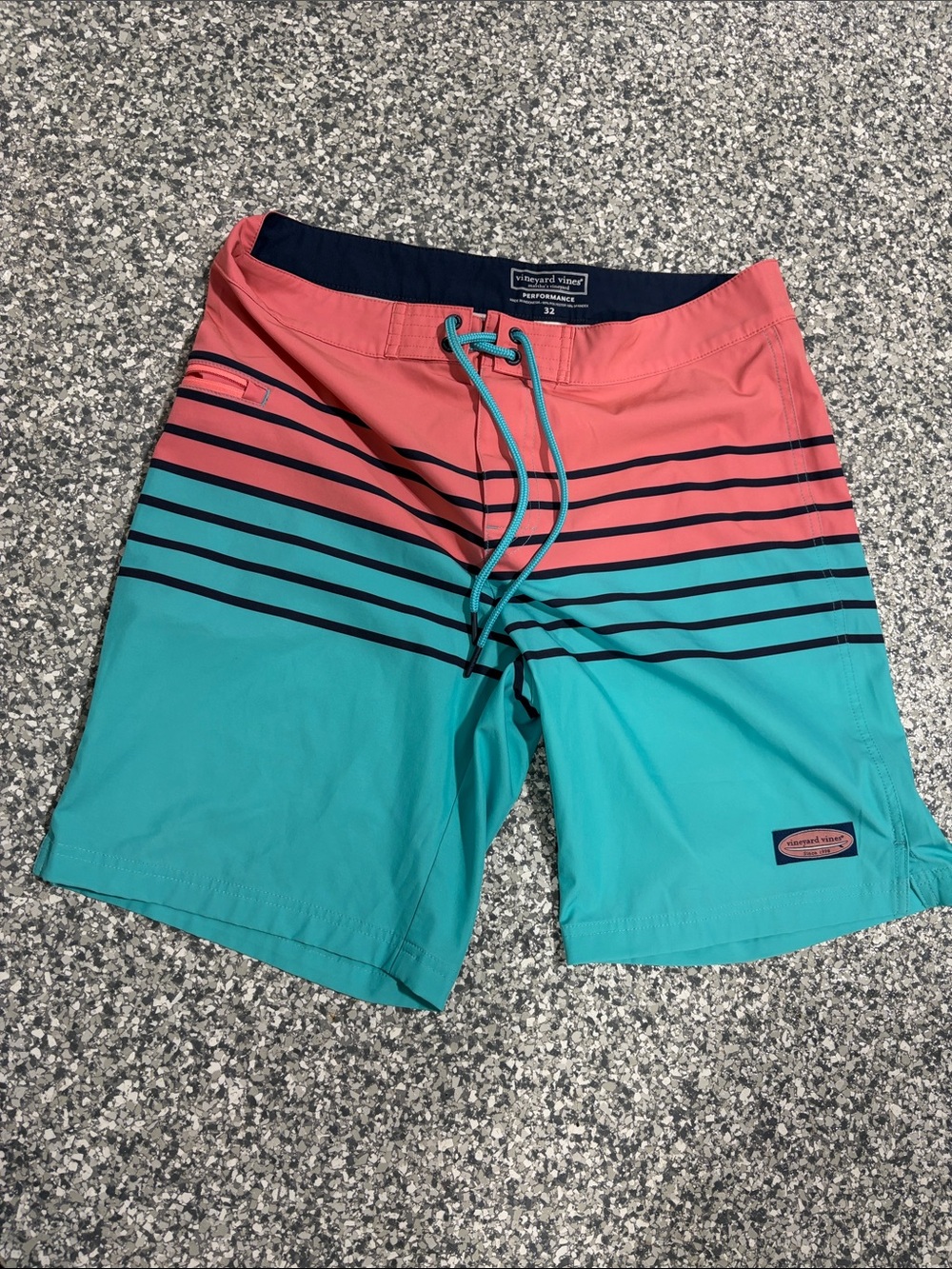 Vineyard Vines Coral and Teal Striped Board Shorts size 32